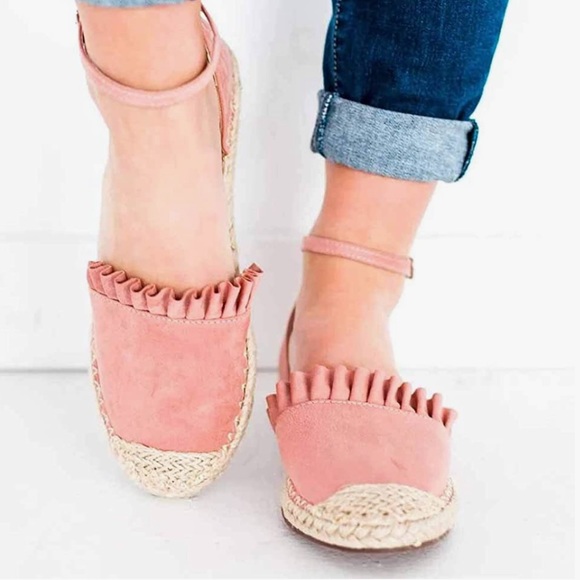 Pink Peach Ruffle Espadrilles - Picture 2 of 5